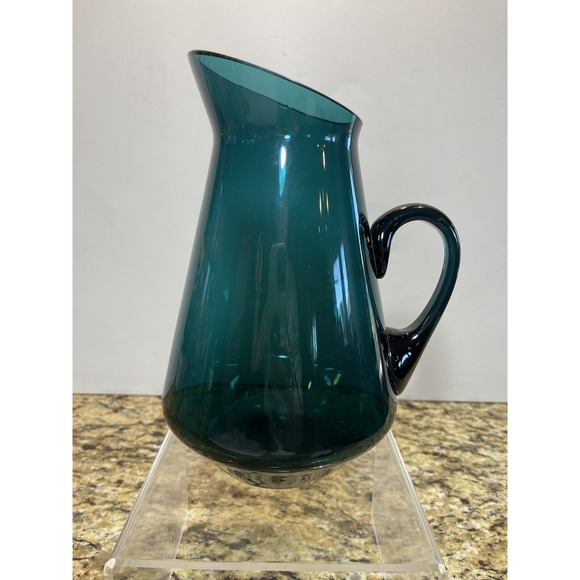 Kaj Franck Finland Teal Blue Glass Pitcher Nuutajarvi Iittala